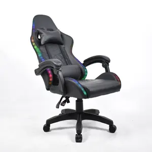 كرسي مكتب للسباق مع مسند للذراع قابل للتخصيص كرسي كمبيوتر جلد صناعي بإضاءة LED RGB كرسي ألعاب