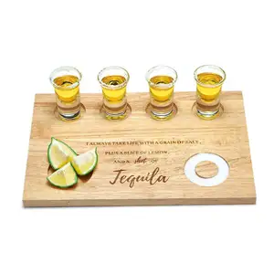 Wholesale 4-Hole Household Storage Cups Rubber Wooden Bars Whiskey Holding Glass Pallets Wooden Pallets for Chopping Blocks