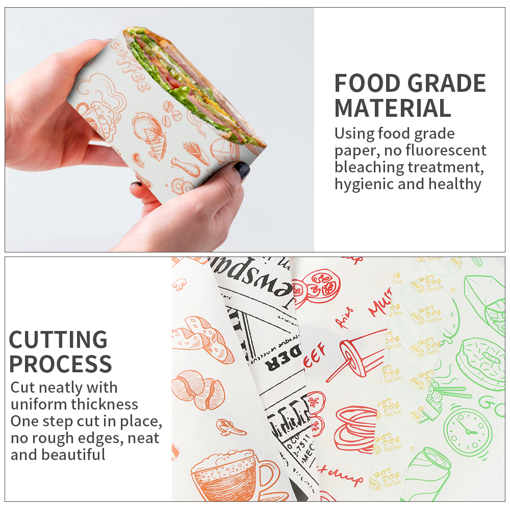 Printed Food Wrapping Greaseproof Paper Burger Sandwich Wrapping packaging paper