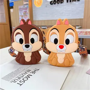 Kawaii Squirrel กระเป๋าซิลิโคนใส่เหรียญสะพายข้างสำหรับเด็ก,กระเป๋าสะพายไหล่สำหรับเด็กวัยหัดเดินกระเป๋าเดินทางใส่วันหยุดกระเป๋า