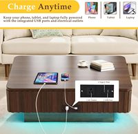 Table basse moderne HANYEE en bois cannelé avec plateau relevable, prise USB, éclairage RGB, meuble multifonctionnel pour salon