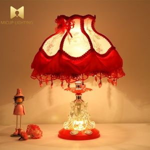 Lampe de table en tissu floral romantique avec base en cristal, double commande, lampe de chevet pour chambre à coucher, décoration intérieure - Product Image 4