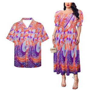 Personalidad moda estampado patrón mujeres vestido suelto partido hombres Casual moda camisa Polinesia pareja de conjunto - Product Image 2