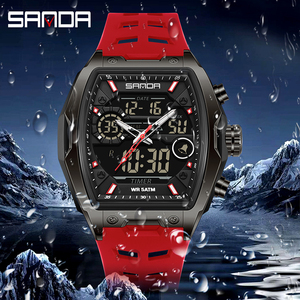 SANDA 6235 Tonneau Dial Digital Watch for Men Sport Watch Man Silicone Multifunctional Waterproof Male <strong>LED</strong> <strong>Clock</strong> - Product Image 2