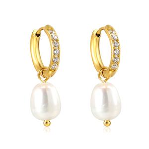 Elegantes Pendientes de Aro Clásicos de Moda para Mujer, Acero Inoxidable, Chapado en Oro de 18k, con Perlas y Circonitas, Modelo 2024 - Product Image 1