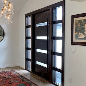 Portes Stylées <span class=keywords><strong>De</strong></span> Maison modernos 48X96 pulgadas Puerta pivotante <span class=keywords><strong>de</strong></span> madera negra moderna con diseños <span class=keywords><strong>de</strong></span> vidrio para puerta <span class=keywords><strong>de</strong></span> entrada residencial - Product Image 3