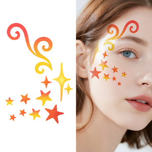 Autocollant de tatouages temporaires de paillettes colorées <span class=keywords><strong>tatouage</strong></span> imperméable de dessin animé d'étoile à cinq branches rouge et jaune pour la jambe de <span class=keywords><strong>bras</strong></span> de visage - Product Image 1