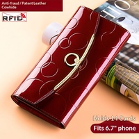 Nouveauté Portefeuille long en cuir véritable pour femmes Marque de luxe Portefeuille RFID Designer Monedero Largo De Mujer