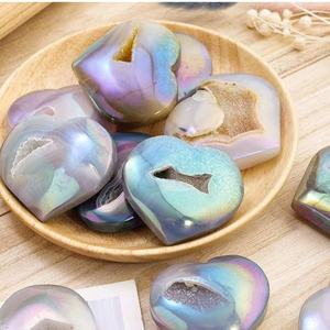 Cœur en Agate Druzy Angel Aura en Gros, Pierre Semi-Précieuse Naturelle, Artisanat de Cristal de Guérison Reiki Wicca, Cadeau d'Halloween, Décoration Feng Shui pour la Maison - Product Image 3