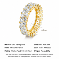 Bague en Moissanite Personnalisée en Gros d'Usine, en Argent Sterling 925, Coupe Cœur, Alliance Éternité pour Femme, Bijoux de Mariage et de Fiançailles