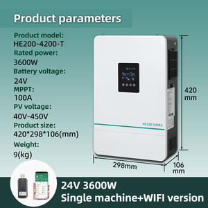 Hybrid Solar <b>24V</b> Off Grid on Grid Energy Converter with 100A MPPT Smart PV Charging No <b>Battery</b> Required WIFI Version - Product Image 4