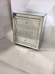 Bedroom Simple Tall Mirrored Night Stand <strong>Bedside</strong> <strong>Tables</strong> Lamp <strong>Table</strong> with <strong>3</strong> <strong>Drawers</strong> Glass Finish for Bedroom - Product Image 5