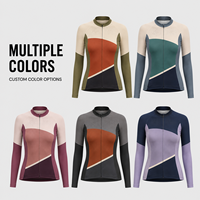 Maillot de cyclisme personnalisé pour femme à manches longues et fermeture éclair intégrale, motif géométrique color block, idéal pour les compétitions de cyclisme sur route