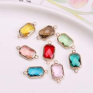 Pendentif octogonal en verre cristal 14x25mm avec monture en <span class=keywords><strong>laiton</strong></span> <span class=keywords><strong>plaqué</strong></span> or, connecteur double anse rectangulaire à facettes pour la fabrication de bijoux - Product Image 5