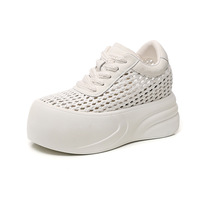 Chaussures décontractées à semelle épaisse de style coréen pour femmes, nouvelle collection 2026, baskets blanches en maille tissée, souples, respirantes et polyvalentes