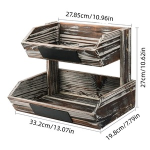 Wooden Double Layer Storage Rack 33.2cm X 19.8cm X 27cm Multifunctional Desktop Organizer For Kitchen Fruit <b>Vegetable</b> Basket - Product Image 1