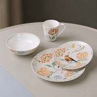GXKC Assiettes en céramique avec bols en porcelaine, tasse à thé et soucoupe New Bone China Service de vaisselle avec motifs orientaux sûrs