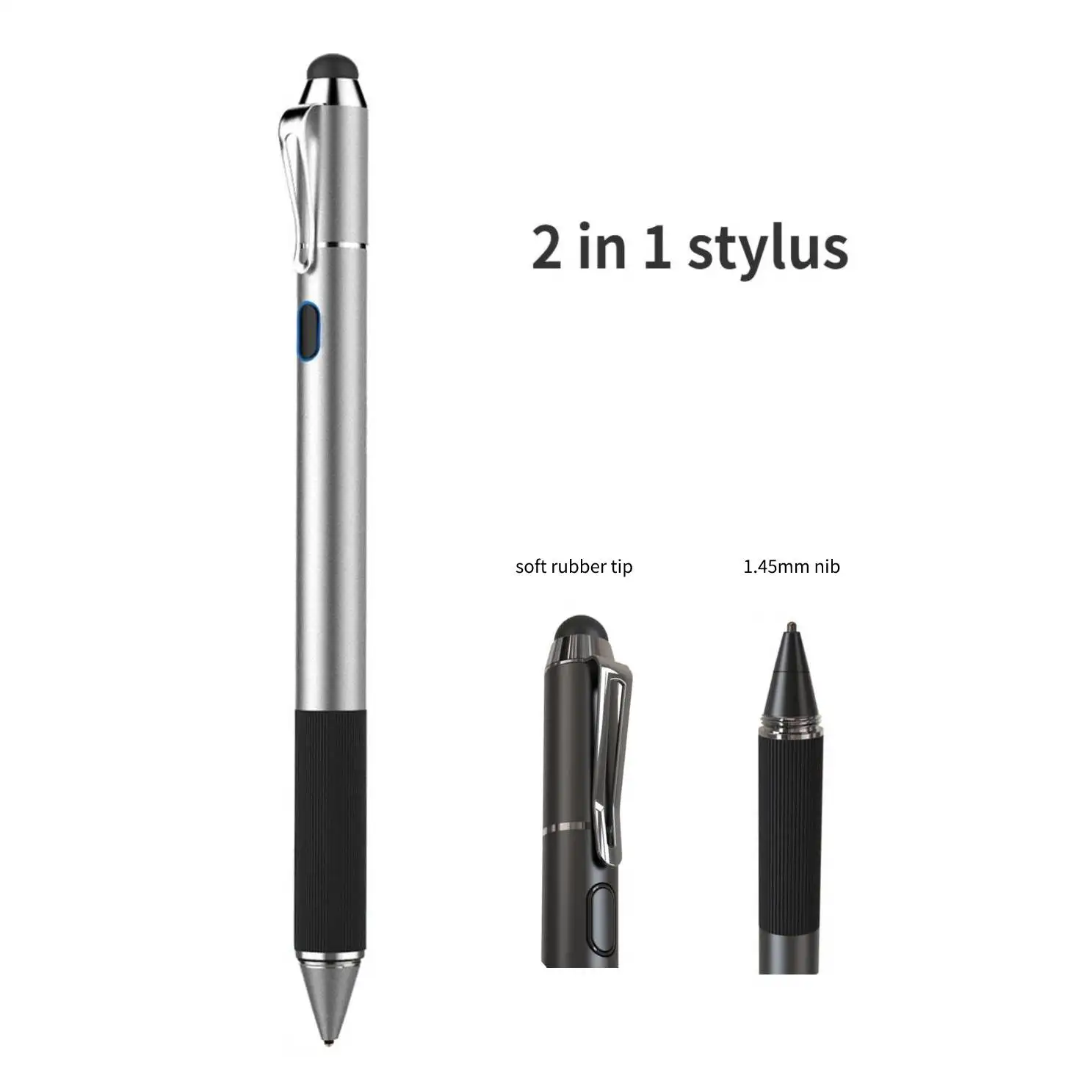 Low Moq 2 In 1 Stylus 1.5mm Nib Pen For Touch Screen Tablet Pc Universal Touch Switch Soft Rubber Tip For Android Apple I Phone