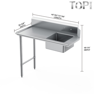 Mesa de Trabajo Comercial para Lavado de Platos con Operación Izquierda/Derecha, 30-3/8"W x 46-1/4"H, con Drenaje, Acabado Pulido, Resistente a la Corrosión, 5 Años de Garantía - Product Image 4