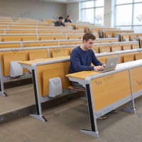 Siège pliant en matériau anti-rouille avec tablette d'écriture intégrée et support de livre – Design moderne et écologique pour l'école et l'atelier