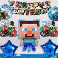 Décorations de fête d'anniversaire pour enfants, nouveautés sur le thème de Minecraft Pixel Wars, bannière, décoration de gâteau, ensemble de ballons