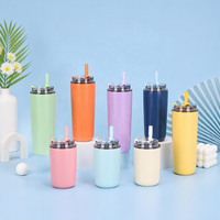 Mug de voyage isotherme en acier inoxydable de 16 oz à double paroi avec couvercle à paille – Tasse réutilisable pour le bureau, les voyages et les cadeaux quotidiens