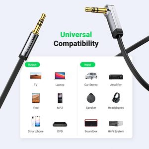 Câble audio UGREEN 3,5 mm, câble auxiliaire stéréo, angle droit à 90 degrés, plaqué or 24 carats, mâle-mâle, pour iPhone, iPod, iPad - Product Image 6