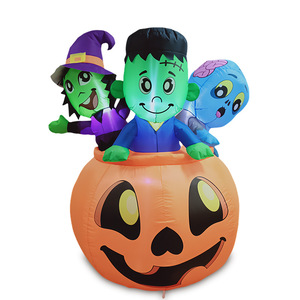 Décorations d'Halloween gonflables lumineuses à LED pour l'extérieur : Citrouille, Sorcière Verte et Monstre – Idéales pour les fêtes transfrontalières - Product Image 3