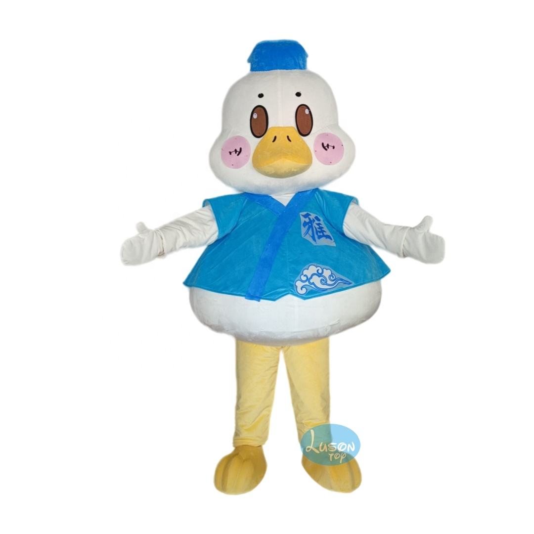 ชุดมาสคอตเป็ดสีน้ำเงินสำหรับผู้ชายและผู้หญิงชุดแฟนซีชุดคริสต์มาสปาร์ตี้