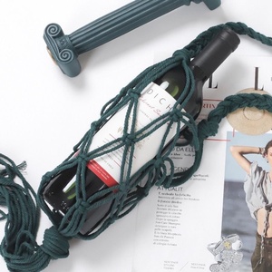 <span class=keywords><strong>Borsa</strong></span> a rete in corda di cotone ecologica intrecciata a mano, riutilizzabile, per confezionamento vino rosso, porta bottiglia in macramè - Product Image 4