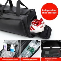 Grand sac à dos de sport et de voyage pour hommes Sac de basket-ball/football isolé à la mode avec compartiments secs/humides Noir
