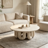 Table basse ronde en travertin naturel, base unique en forme de U, style Wabi-Sabi, table centrale en pierre pour salon, décoration intérieure