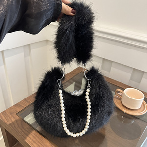 Winter Luxury Plush <b>Handbag</b> for Women New Fashion Zipper Closure <b>Chain</b> Underarm Crossbody Bag - Product Image 5