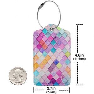 Fashion Color Printed Leather Luggage <b>Tags</b> Novelty Travel Suitcase Boarding ID Card Holder with <b>Key</b> Chains Promotion Gifts - Product Image 4