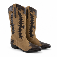 Bottes en jean décontractées mi-mollet personnalisées en usine OEM ODM pour femmes, bottes à talons hauts en cuir suédé marron effet crocodile