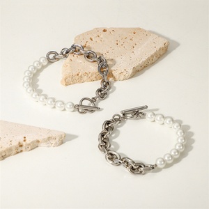 Fashion OT Clasp Stainless Steel Silver Chains Bracelet 8mm Freshwater Pearl Bracelets <b>Men</b> Jewelry - Product Image 2