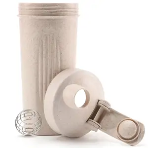 Garrafa de agitador ecológica com bola misturadora, 20 oz (600ml) | bpa livre, palha de trigo, sustentável | shakes de proteína, smoothies