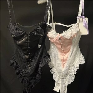 I especially adore *Sexy Onesie Nightgown, French Lace, Pure and Alluring Hollow-Out See-Through Body <b>Shaping</b> <b>Bodysuit</b> - Product Image 1