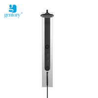 Colonne de douche murale en acier inoxydable mat à poignée unique, avec jets pluie et cascade, design moderne pour hôtels et salles de bain