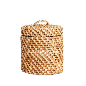 Lot de 2 paniers de rangement en rotin au design moderne avec couvercle en acier inoxydable Conteneurs multifonctionnels Vente en gros du Vietnam - Product Image 3