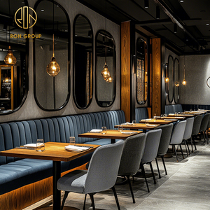 ชุดเฟอร์นิเจอร์ร้านอาหารเชิงพาณิชย์ของกลุ่มรอน โต๊ะไม้เนื้อแข็งทรงสี่เหลี่ยม เก้าอี้หุ้มเบาะกำมะหยี่แบบกำหนดเองได้ พนักพิงสูง - Product Image 1