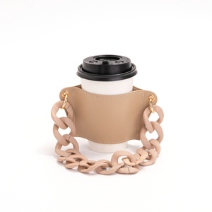 Leather <b>Cup</b> Sleeve for Coffee Custom <b>Cup</b> Sleeve with Chain <b>Reusable</b> Cold Drink Holder - Product Image 4