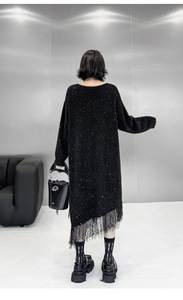 Bettergirl 2025 printemps nouveau Niche Design <span class=keywords><strong>robe</strong></span> en <span class=keywords><strong>laine</strong></span> femmes ample <span class=keywords><strong>mi</strong></span>-longueur gland <span class=keywords><strong>pull</strong></span> en tricot - Product Image 5