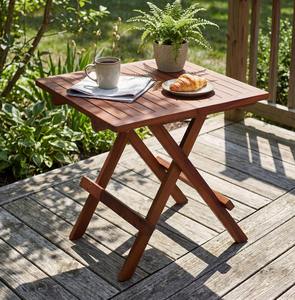 Outdoor <strong>Folding</strong> Side <strong>Table</strong>, Acacia Wood End <strong>Table</strong> Slatted Tabletop Portable Square Patio Bistro <strong>Table</strong> for Garden, Poolside - Product Image 3