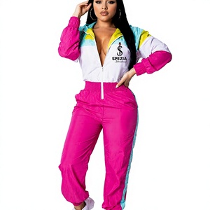 SPEZIA International Womens 2 Piece Color Block Tracksuit <b>Set</b> Full Sleeve Zipper Sporty Loose Fit All Seasons Wear - Product Image 1