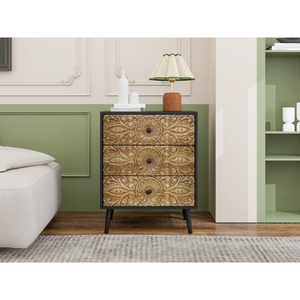 3 <b>Drawer</b> Cabinet American Style Wood Carved Design Bedroom Living Room Study <b>Storage</b> <b>Drawer</b> Unit - Product Image 2