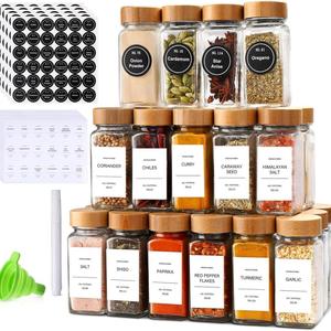 Ensemble de pots à épices écologiques en verre carrés de 120 ml avec couvercle en bambou pour le rangement des <span class=keywords><strong>condiments</strong></span> dans la cuisine - Product Image 1