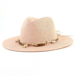 หมวกสานสำหรับผู้หญิง รุ่น J349 ประดับเปลือกหอยธรรมชาติ เหมาะสำหรับฤดูร้อน กิจกรรมกลางแจ้ง วันหยุดพักผ่อน หมวกสำหรับพ่อแม่ลูก หมวกปานามา หมวกกันแดดชายหาด - Product Image 1