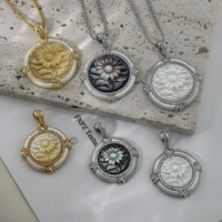 Perhiasan Mutiara Pola Bunga Matahari Ukiran CNC Laris Manis, Cangkang Alami untuk Kalung & Gelang DIY