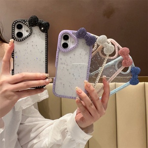 เคสโทรศัพท์ลายโบว์ 3 มิติ สีลูกกวาดน่ารัก ประดับกลิตเตอร์ สำหรับ iPhone 16 15 14 13 Pro Max  แบบใส กันกระแทก  วัสดุซิลิโคนนุ่ม - Product Image 3